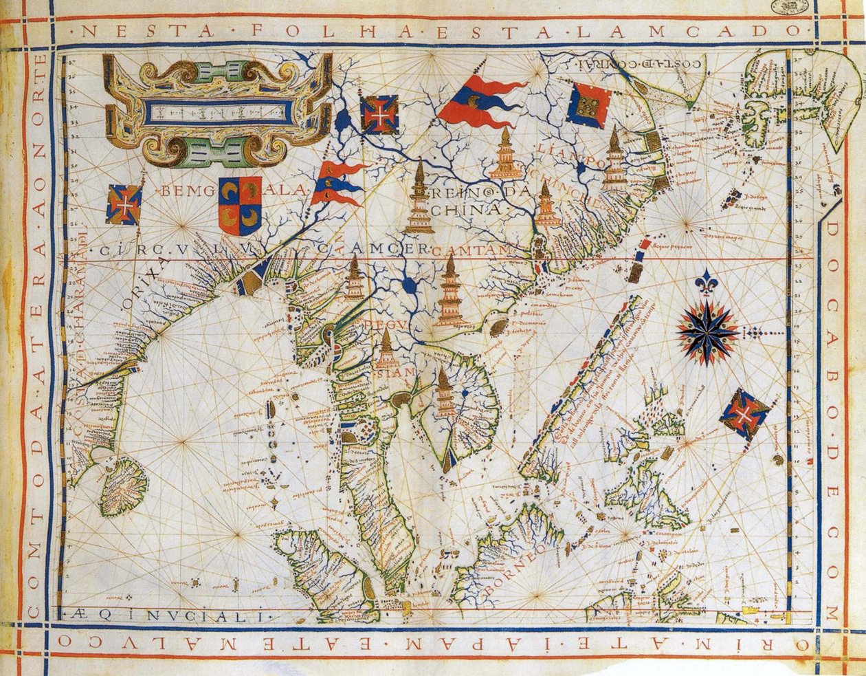 Fernao Vaz Dourado portugál térképész (1520 körül-1580 között) 1571-es, Mercator előtti térképe. Kelet-India, a Bengáli-öböl, Délkelet-Kína, Thaiföld, Borneó és Japán térképe. A Ráktérség elnevezése. alkotó: Fernao Vaz Dourado