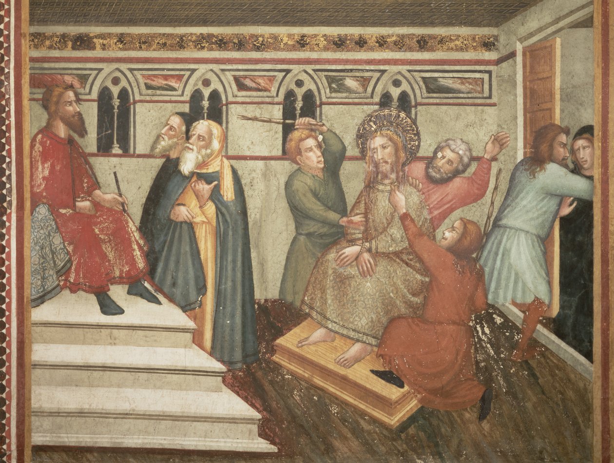 Krisztus korbácsolása Poncius Pilátus előtt (freskó) alkotó: Ferrer Bassa