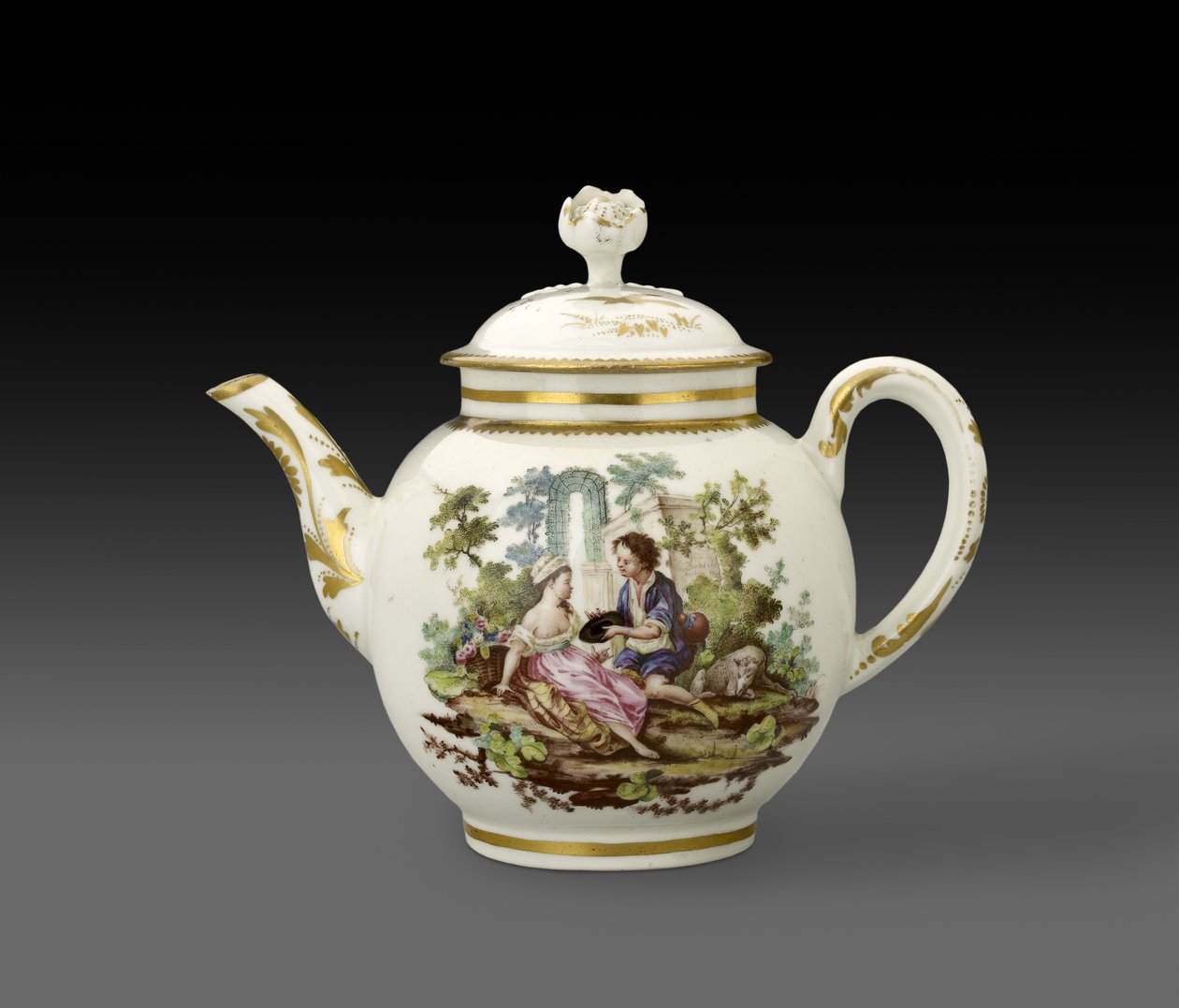 Teáskanna és fedél, 1772, Worcester Porcelángyár (szteatit porcelán) alkotó: Fidelle Duvivier