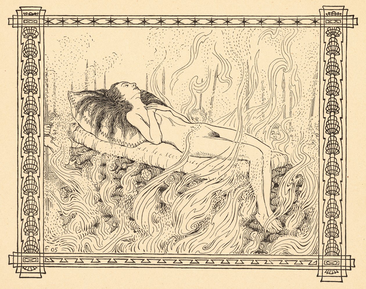 Égetett felajánlás, 4. tábla, az „Életjelek” portfólióból, pub. Fritz Heyder Verlag 1908-ban Berlinben alkotó: Fidus