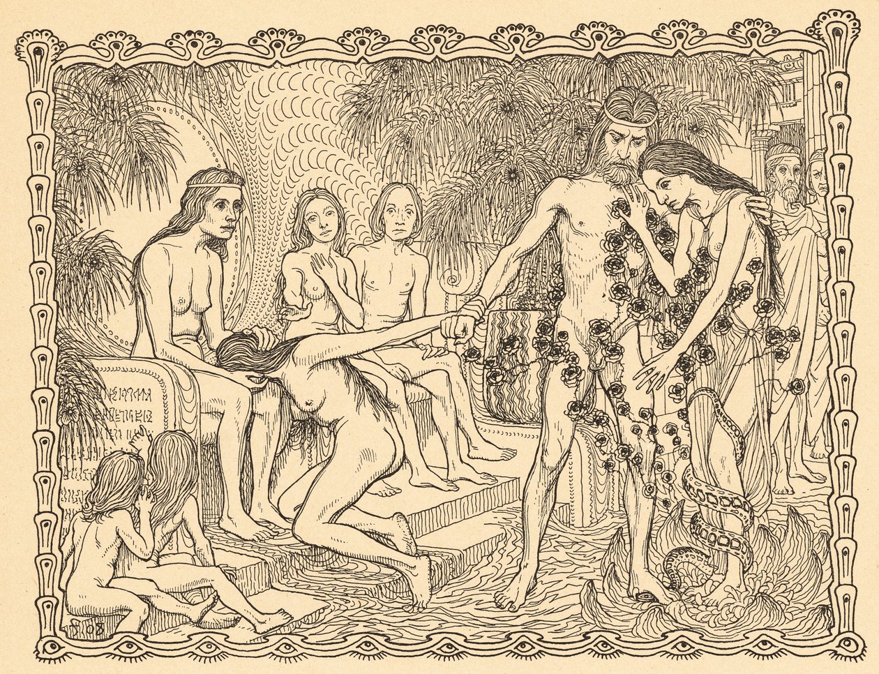 A varázsvilágon keresztül, 9. lemez, a „Lebenszeichen” portfólióból, pub. Fritz Heyder Verlag 1908-ban Berlinben alkotó: Fidus