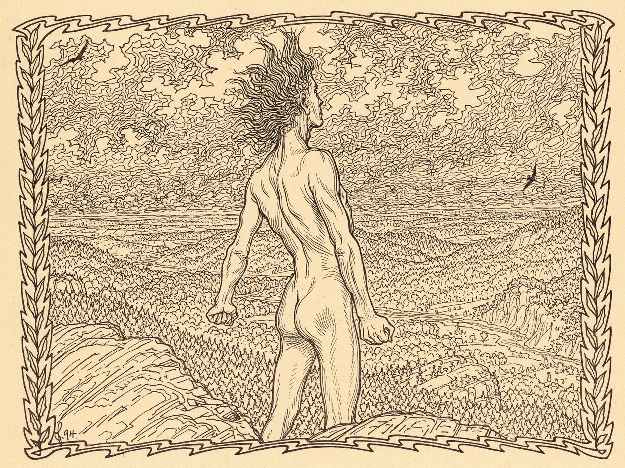 Viharimádság, 11. tábla, „Lebenszeichen” tárcából, kocsma. Fritz Heyder Verlag 1908-ban Berlinben alkotó: Fidus