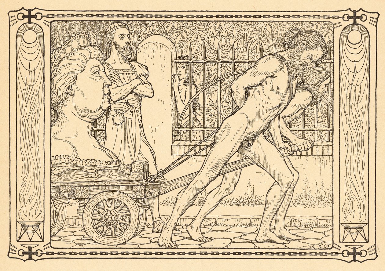 A hétköznapiság szekere előtt, 3. tábla, a „Lebenszeichen” portfólióból, kocsma. Fritz Heyder Verlag 1908-ban Berlinben alkotó: Fidus