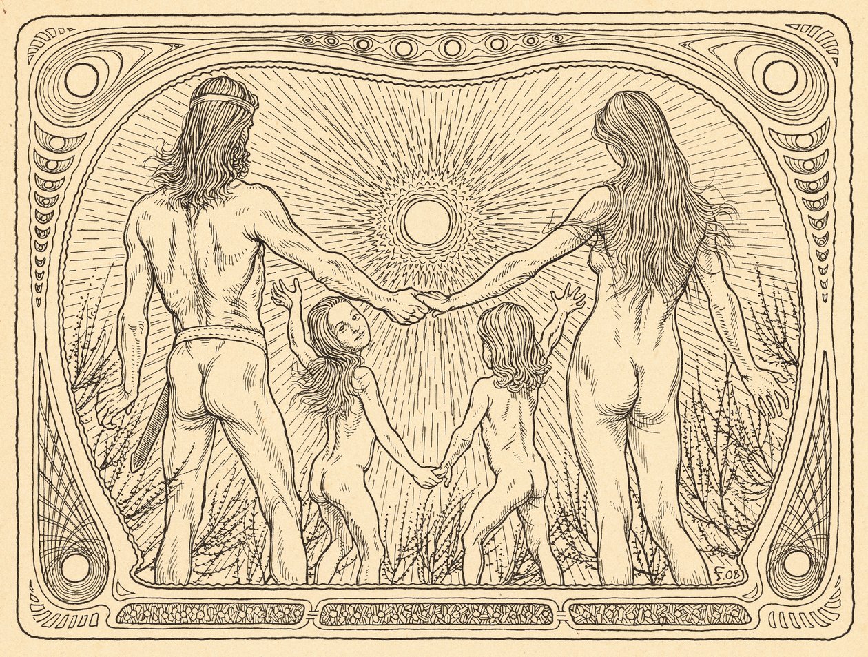 Sonnenwanderer, 12. tábla, a „Lebenszeichen” portfólióból, pub. Fritz Heyder Verlag 1908-ban Berlinben alkotó: Fidus