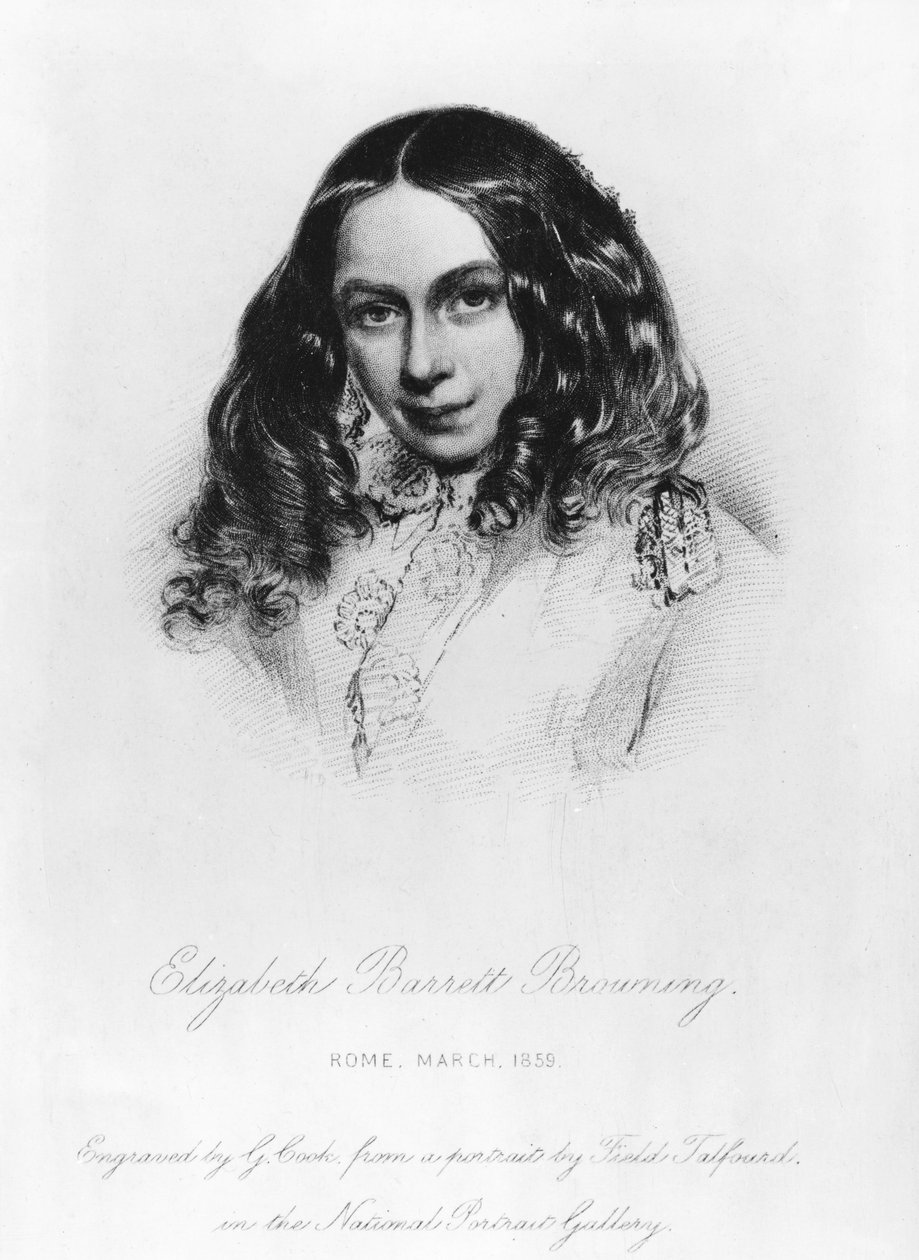 Elizabeth Barrett Browning (1806-61) portréja 1859-ben, metszett G. Cook alkotó: Field Talfourd