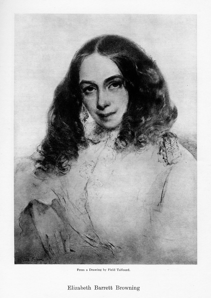 Elizabeth Barrett Browning, a viktoriánus kor angol költője, a 19. század közepe. alkotó: Field Talfourd