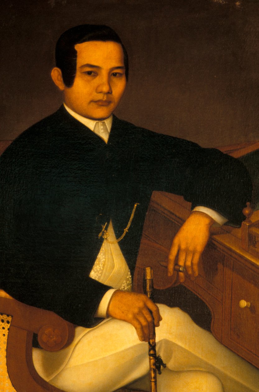 Egy férfi portréja hagyományos filippínó jelmezben alkotó: Filipino School