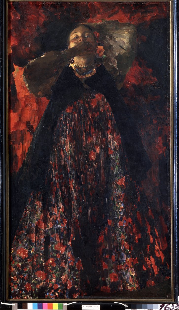 Egy lány (A Girl). Egy parasztasszony népviseletben. Filipp Andrejevics Maliavin (Maliavine) (vagy Andrejevics Maljavin) festménye (1869-1940), olaj, vászon alkotó: Filipp Andreevich Maliavin