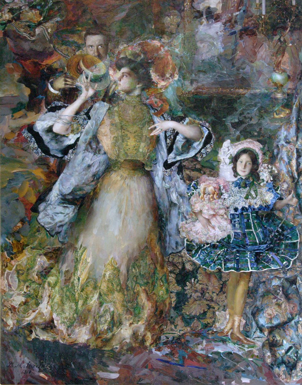 Önarckép feleséggel és lányával, 1910 alkotó: Filipp Andreyevich Malyavin