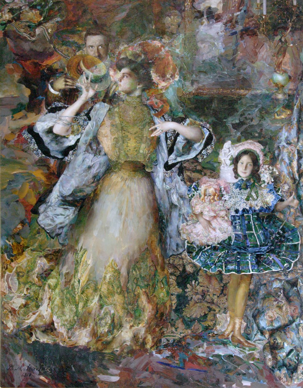 Önarckép feleséggel és lányával”, 1910. alkotó: Filipp Andreyevich Malyavin