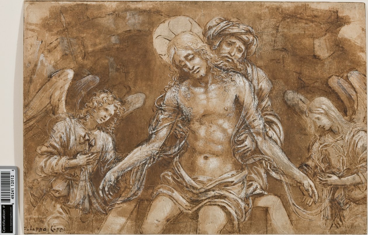 Krisztus siratása a sírnál, 1500 körül (toll és tinta mosás és kréta fölött, fehérrel felerősített papírra) alkotó: Filippino Lippi
