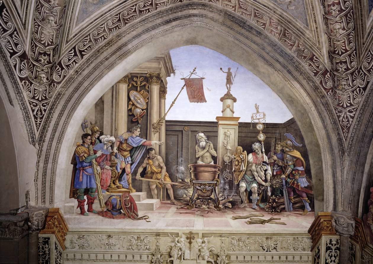 Strozzi-kápolna északi fala, Szent János evangélista vértanúsága, 1457-1502 körül alkotó: Filippino Lippi