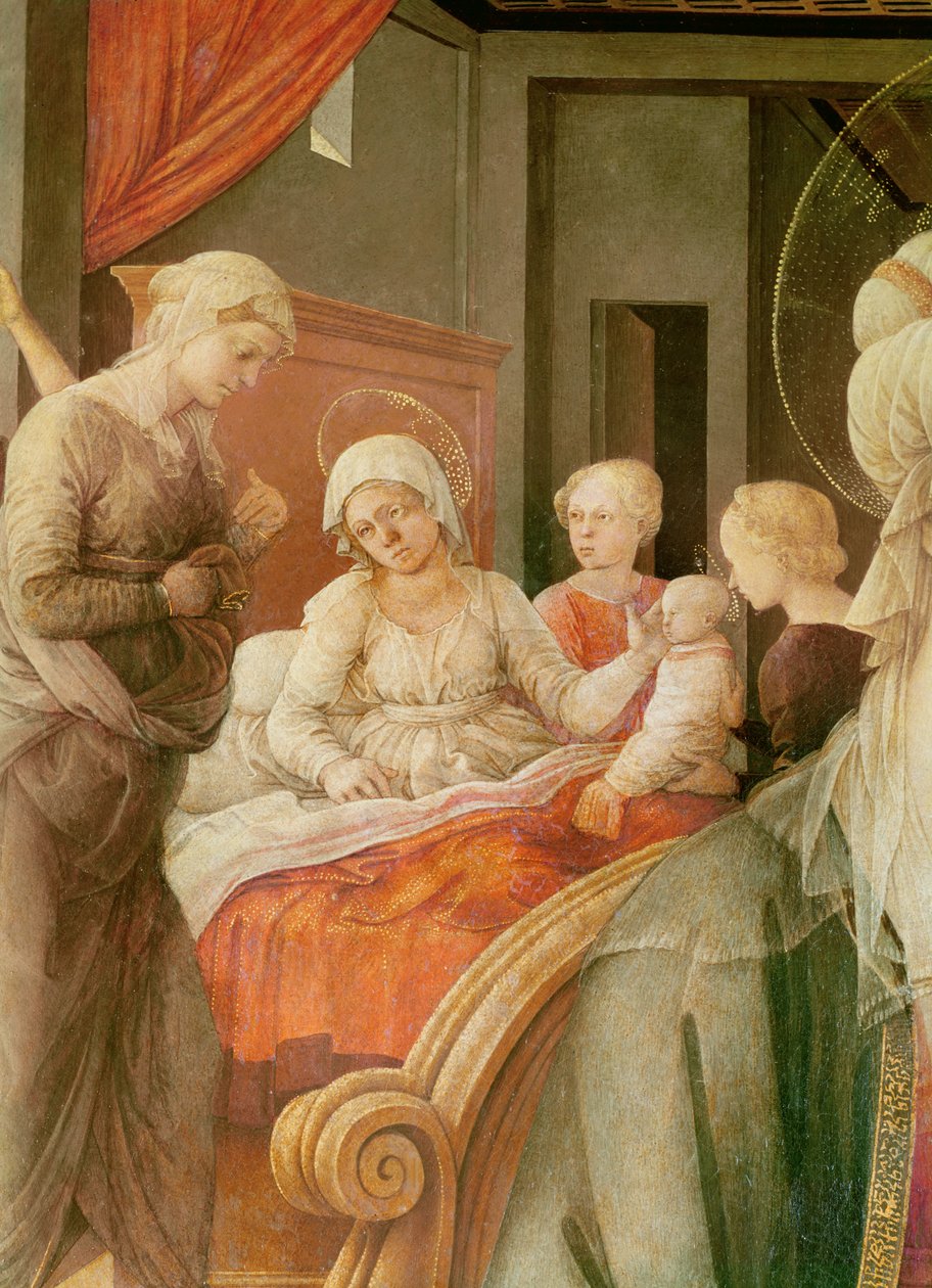Tondo Bartolini, Madonna és gyermeke (Mária története), a Szűzanya születésének részlete, 1452 (olaj, fa) alkotó: Filippino Lippi