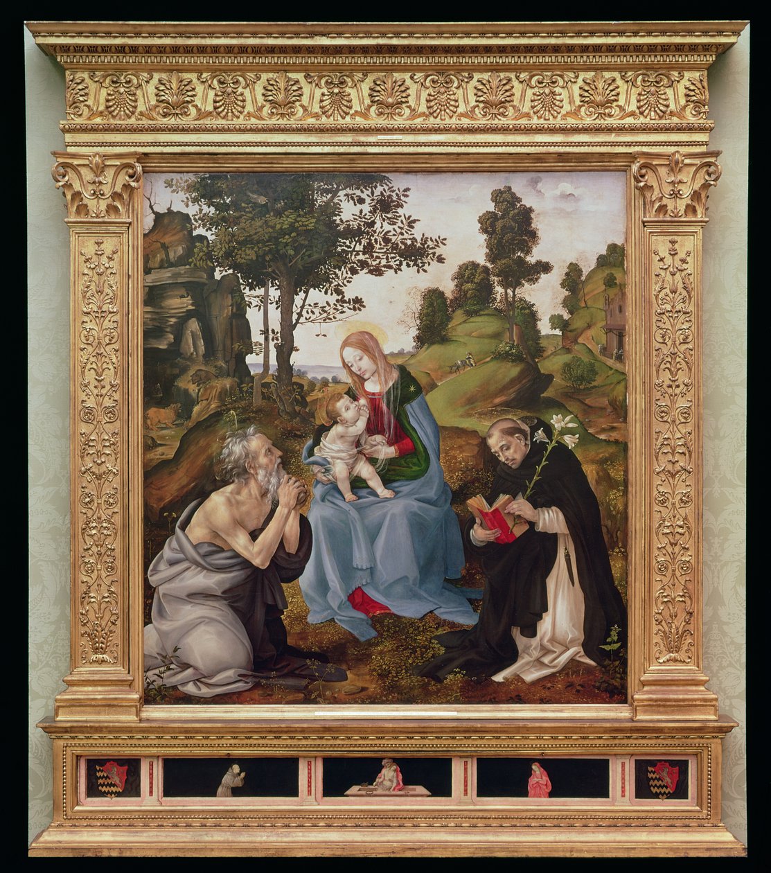 Szűz és gyermek Szent Jeromosszal és Szent Domonkossal (olaj és tempera a panelen) alkotó: Filippino Lippi