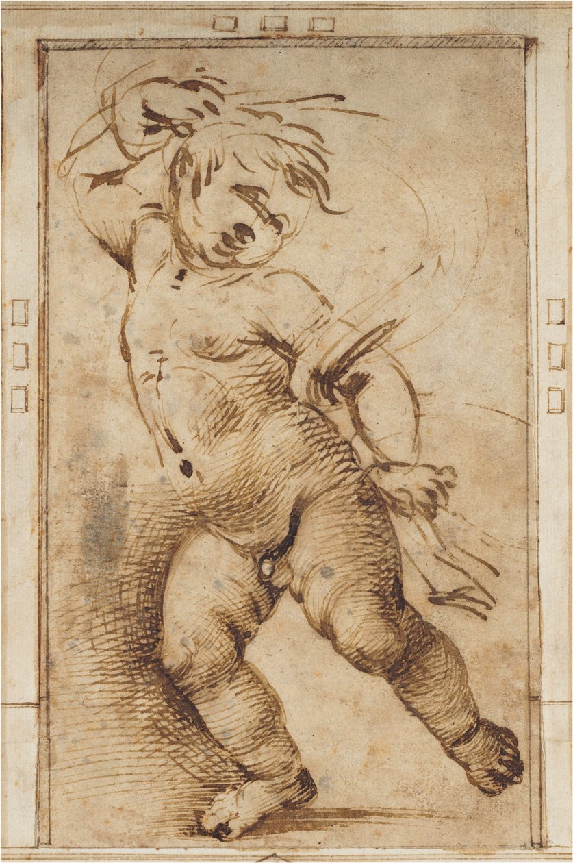 Táncoló Puttó, kezében egy drapériát alkotó: Filippino Lippi