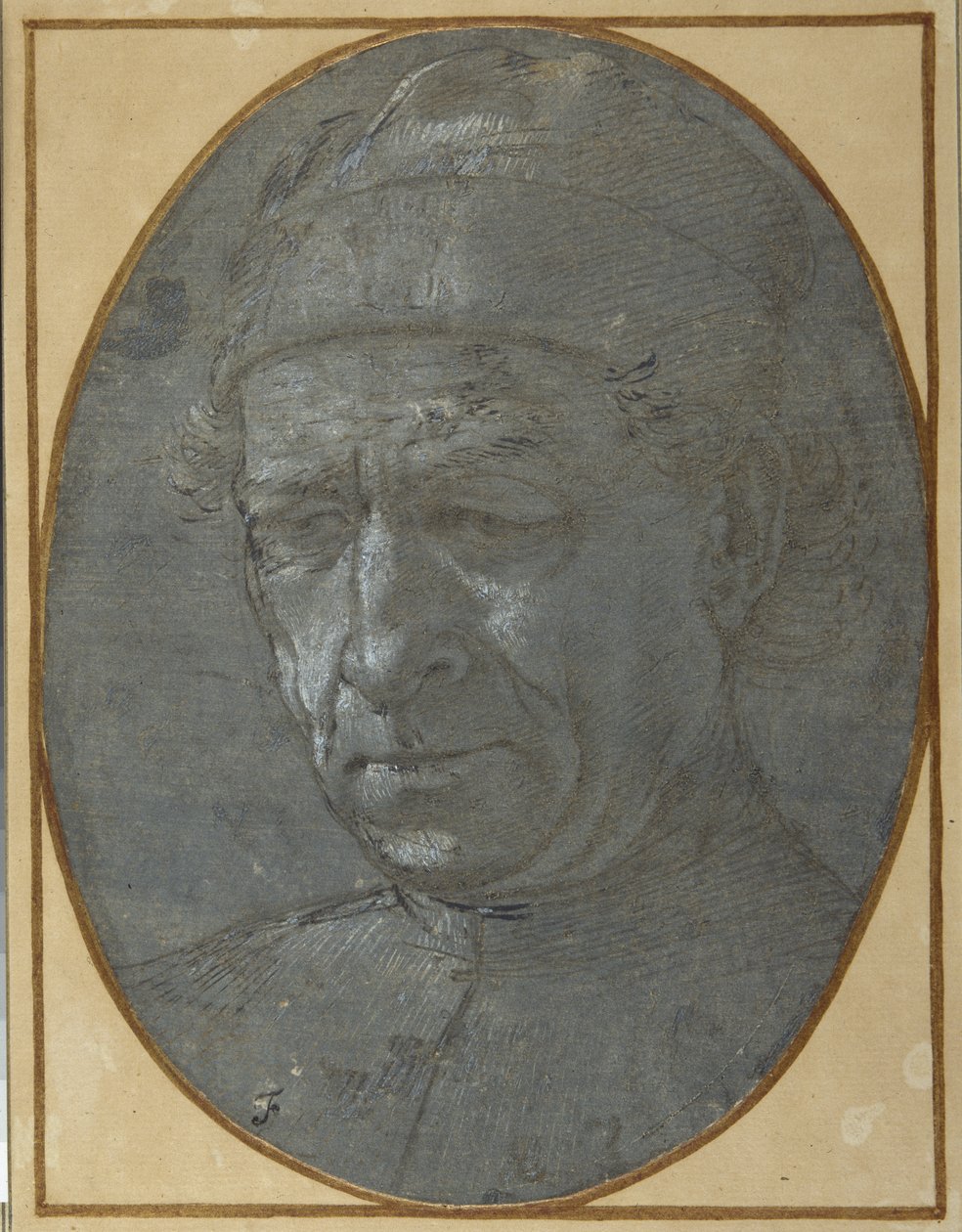 Egy idős, sapkát viselő férfi feje (fémhegy kékesszürke előkészített papíron) alkotó: Filippino Lippi