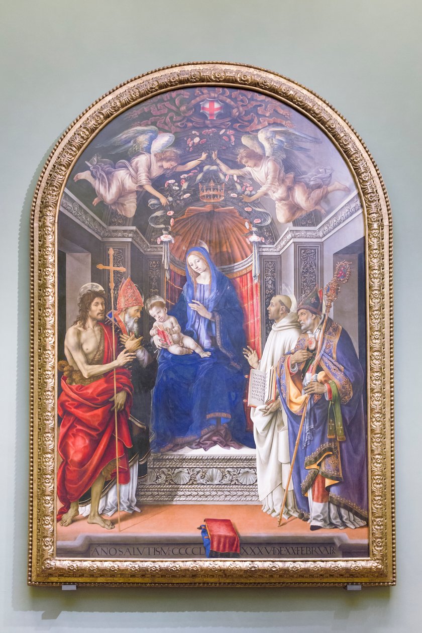Madonna és a gyermek Keresztelő Szent Jánossal és szentekkel trónol, Ottó-oltárként ismert alkotó: Filippino Lippi