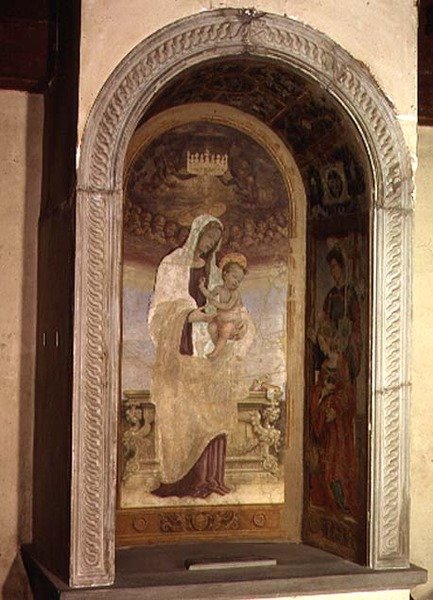 Madonna és gyermeke szentekkel, részlet a Canto al Mercantale tabernákulumából, 1498 alkotó: Filippino Lippi