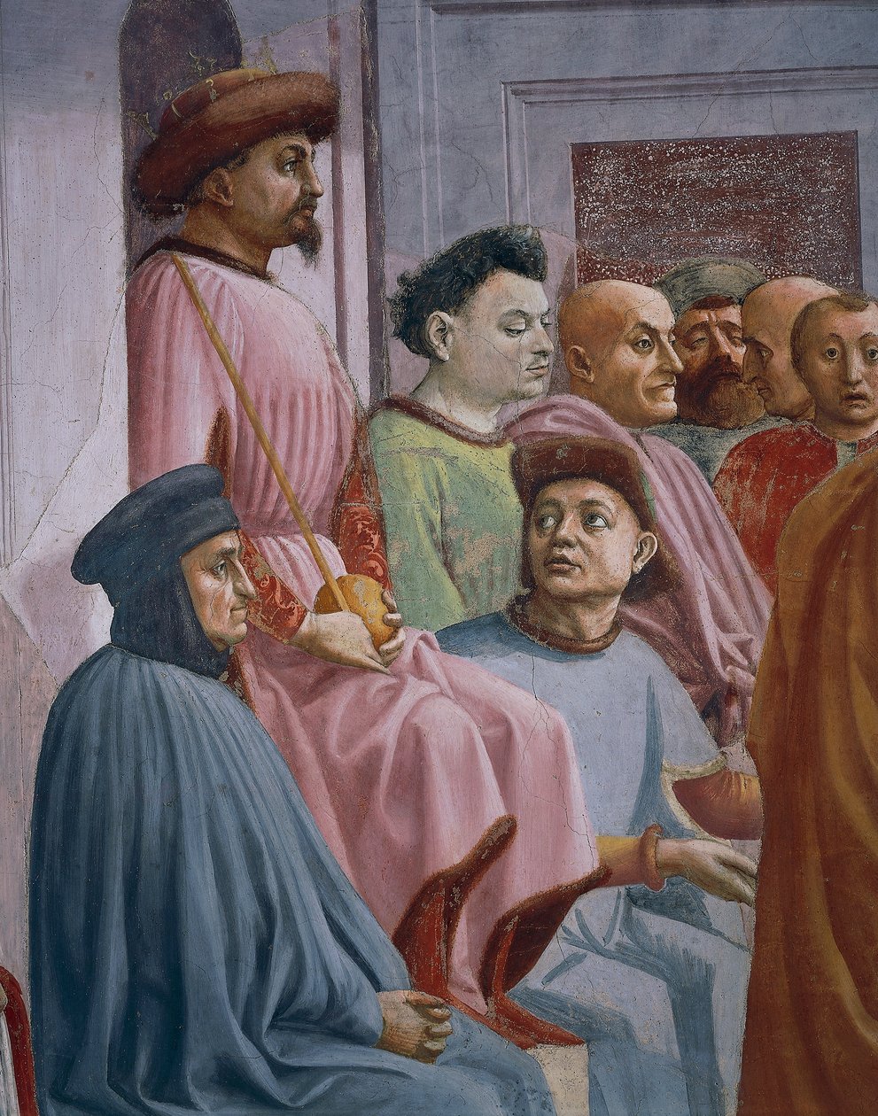 Theophilus csodája, részlet a Theophilus fiának felneveléséből, Tommaso Masaccio, freskó alkotó: Filippino Lippi