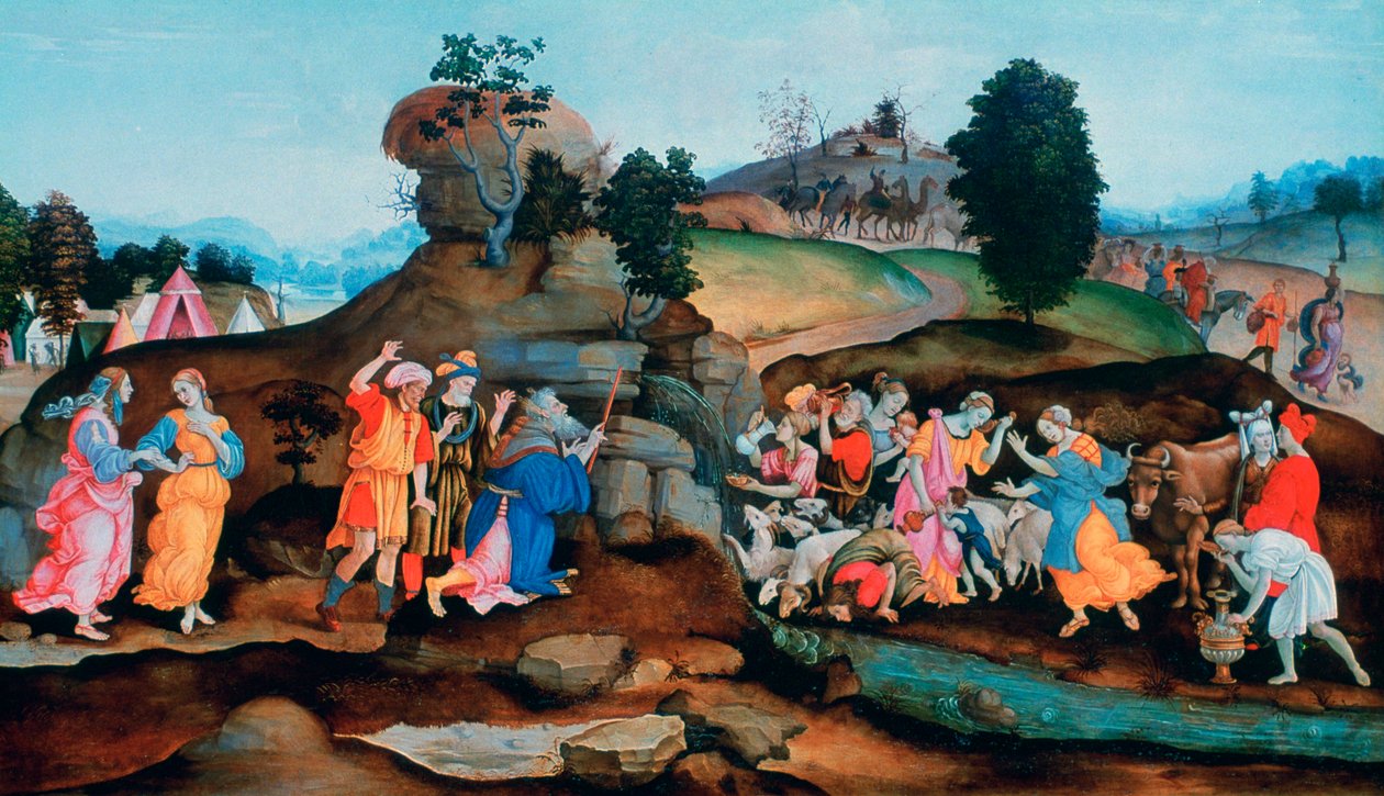 Mózes vizet hoz ki a sziklából, c1500 alkotó: Filippino Lippi