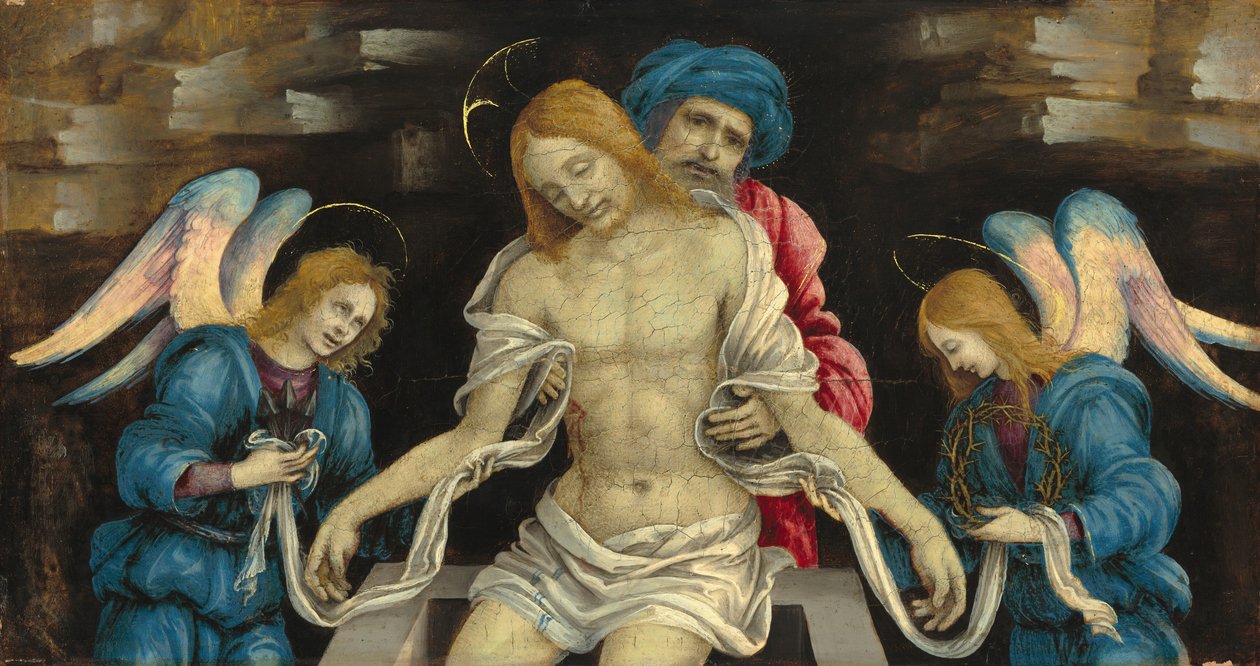 Pietà (A halott Krisztus, akit Nikodémus és két angyal gyászol) alkotó: Filippino Lippi