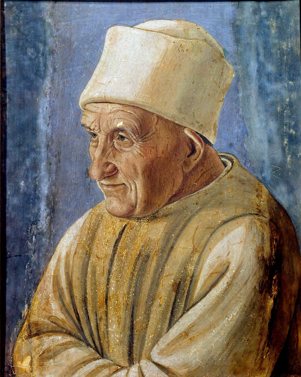 A filippínó Lippi (1457-1504) régi festményének portréja 1485 V. 0,47x0,38 m Firenze, Galleria degli Uffizi (Irodák) - Egy idős férfi portréja. Fülöp-szigeteki Lippi (1457-1504) festménye 1485. 0,47 x 0,38 m. Galleria degli Uffizi (Uffizi), Firenze, Olaszo alkotó: Filippino Lippi