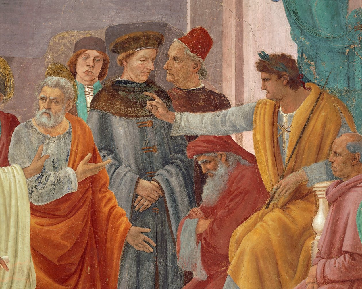 Szent Péter szembeszáll Simon Mágussal Néró előtt, Filippino Lippi freskórészlete alkotó: Filippino Lippi