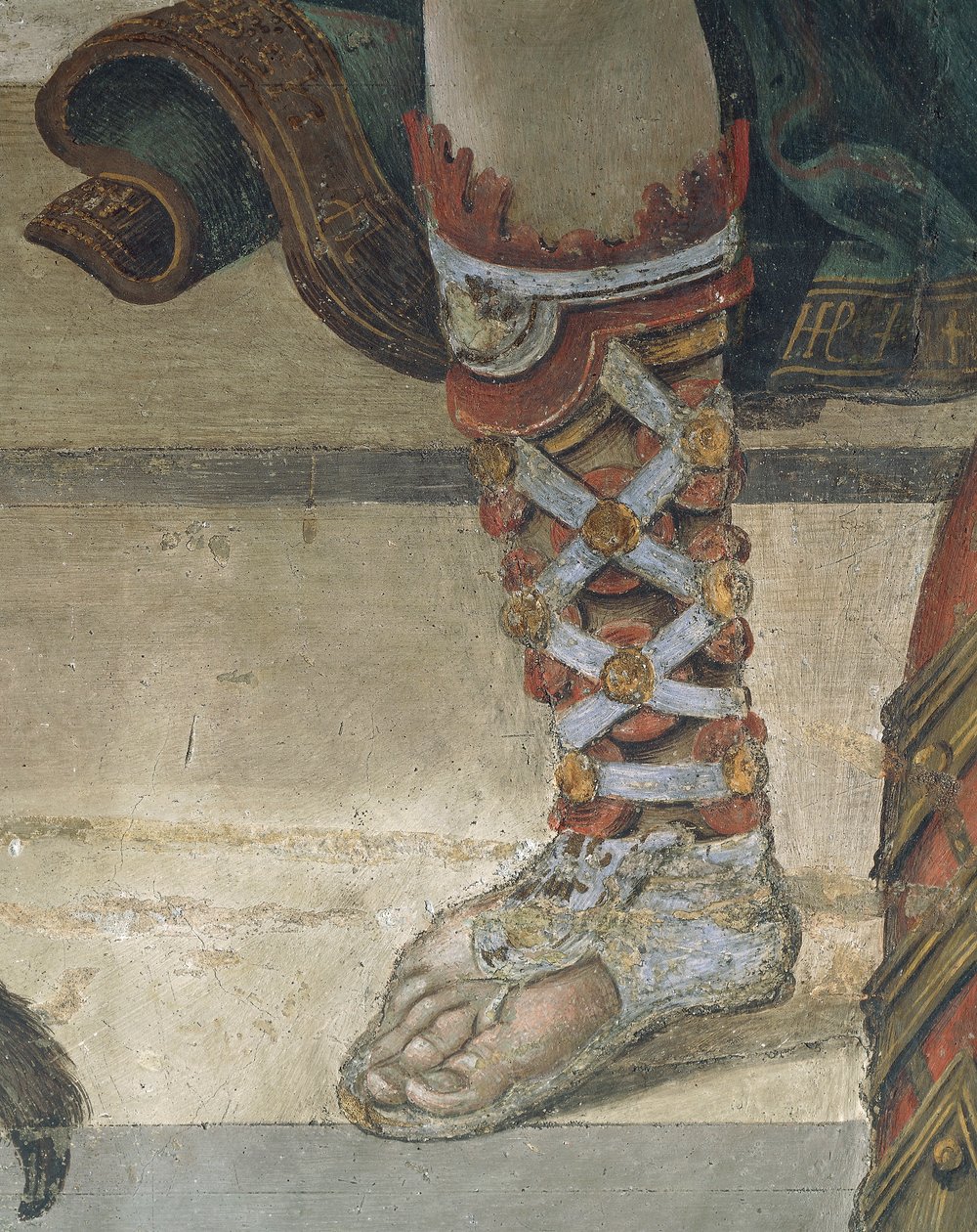 Szent Fülöp hajtó sárkány a Hieropolis templomból, lábbeli részlet, freskó alkotó: Filippino Lippi