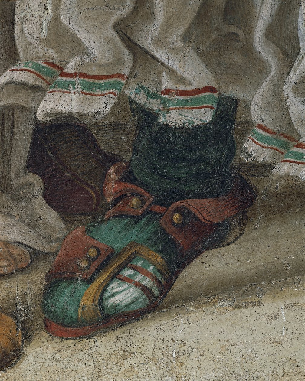 Szent Fülöp hajtó sárkány a Hieropolis templomból, lábbeli részlet, freskó alkotó: Filippino Lippi