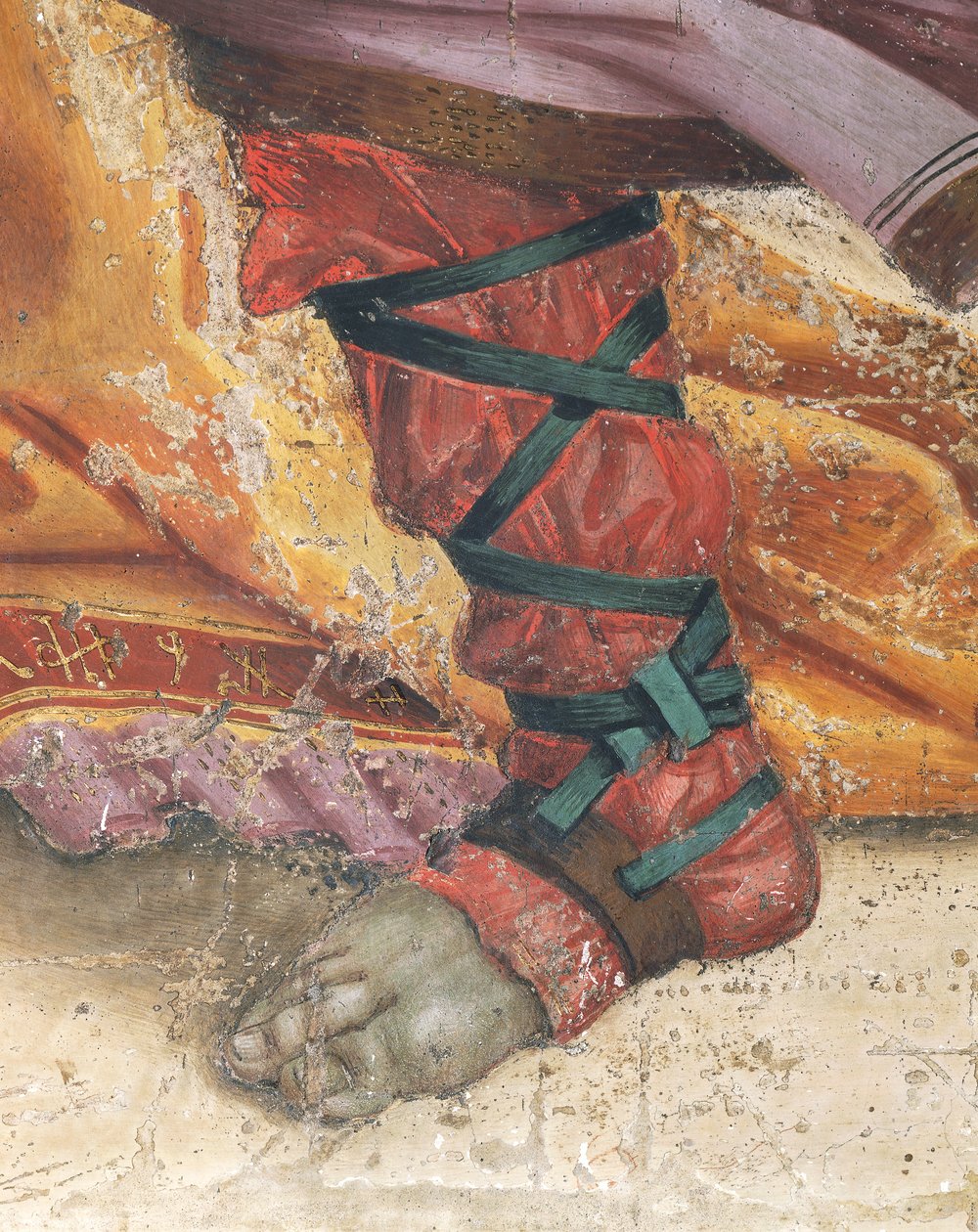 Szent Fülöp hajtó sárkány a Hieropolis templomból, lábbeli részlet, freskó alkotó: Filippino Lippi