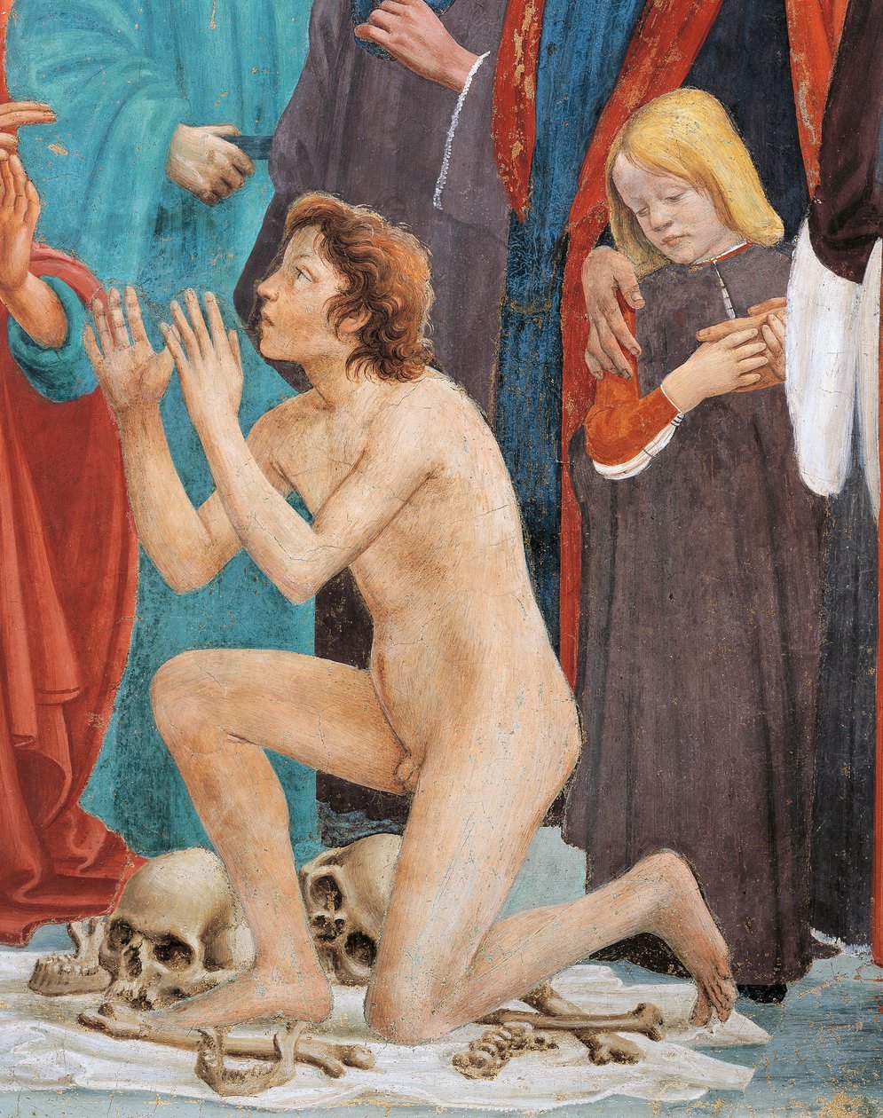 Theophilus fia, részlet a Theophilus fiának felneveléséből, Tommaso Masaccio, freskó alkotó: Filippino Lippi