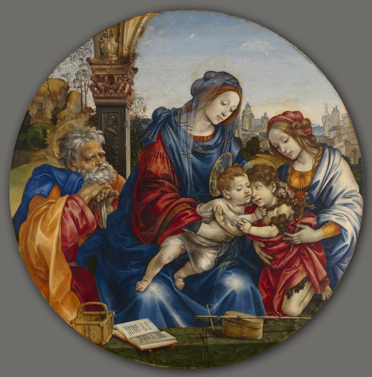 A Szent Család Keresztelő Szent Jánossal és Szent Margittal, c. 1495. alkotó: Filippino Lippi