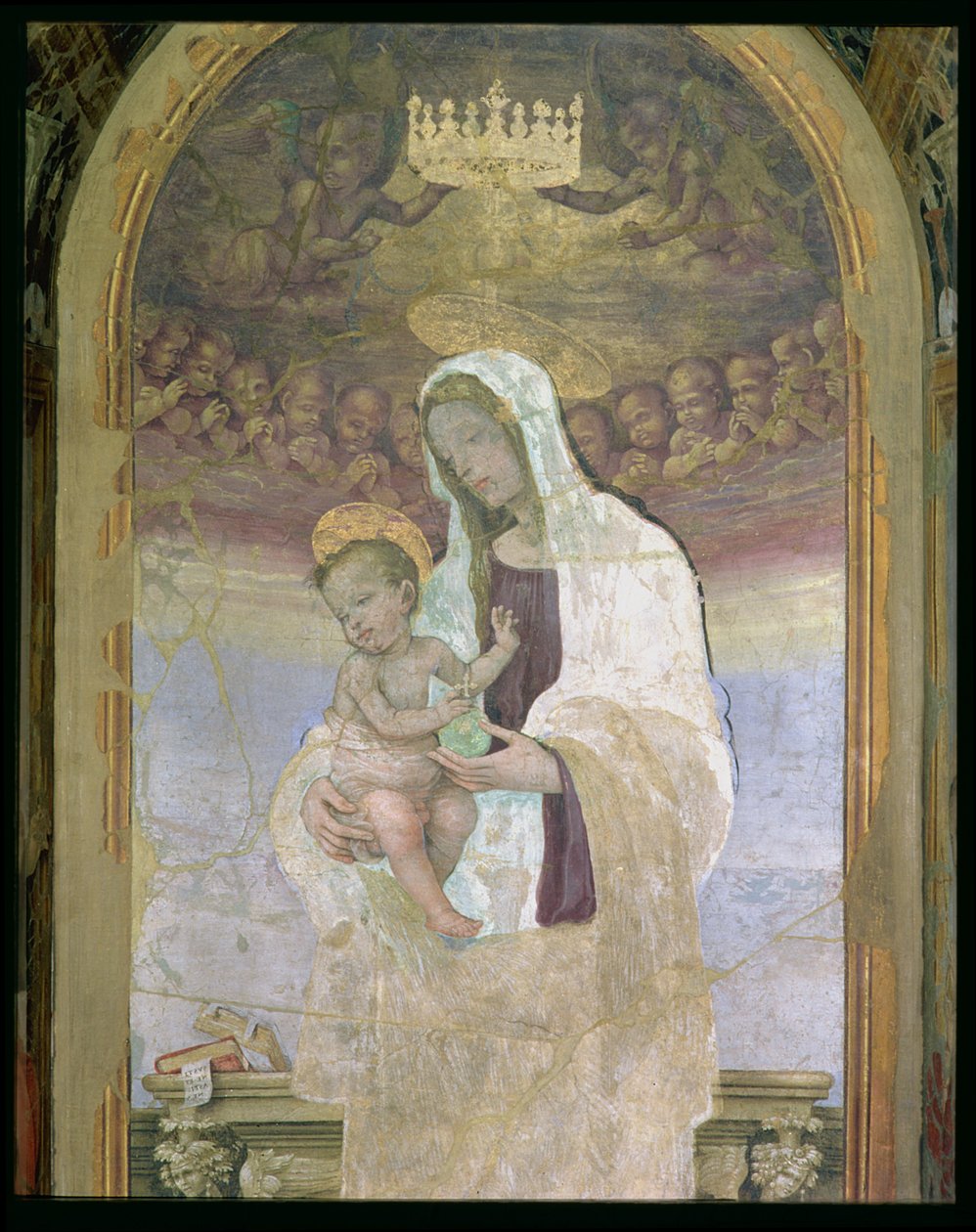 A Madonna és a gyermek, egy részlet a Canto al Mercatale tabernákulumából, 1498 alkotó: Filippino Lippi