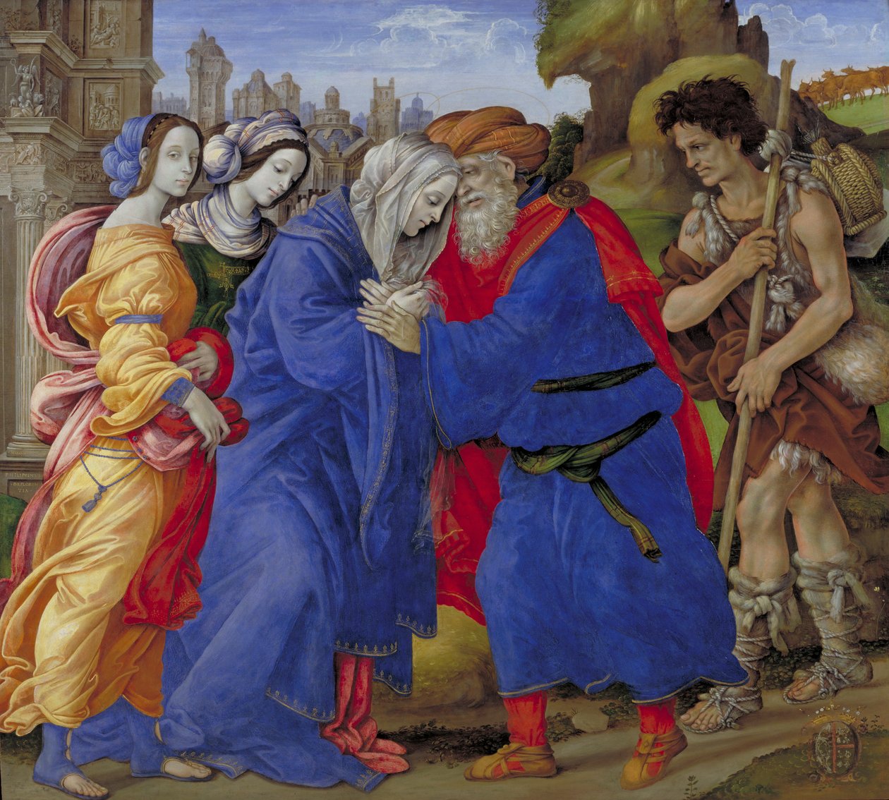 Joachim és Anne találkozása a jeruzsálemi Aranykapu előtt alkotó: Filippino Lippi