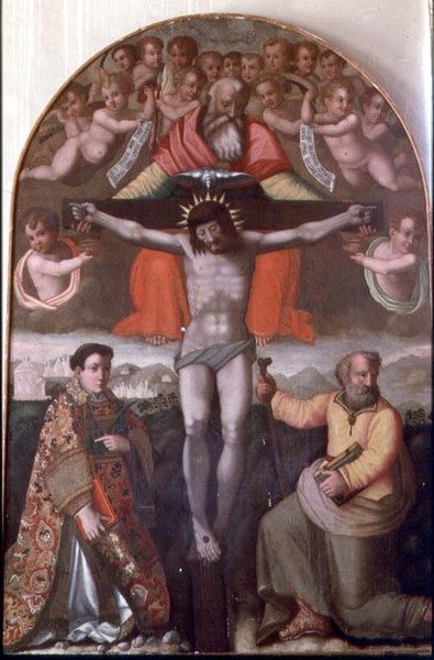 Szentháromság az SS-szel. István és Fülöp, oltárkép központi táblája (tempera a panelen) alkotó: Filippino Lippi