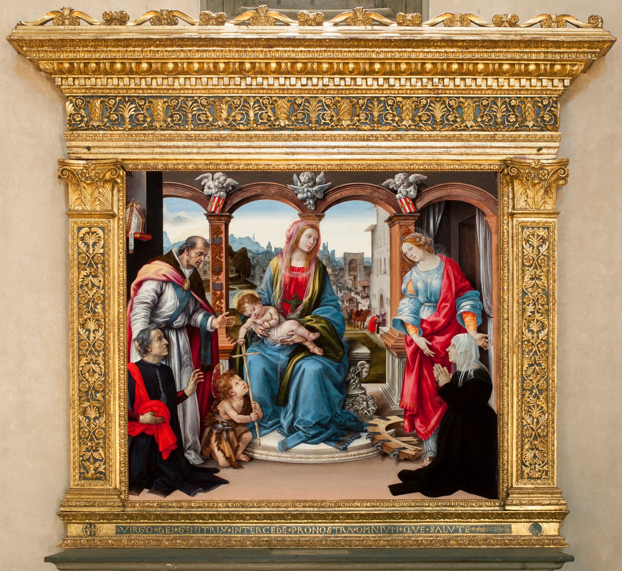 Szűz gyermekkel és Keresztelő Szent Jánossal, Szent Mártonnal és Alexandriai Szent Katalinnal. Nerli oltárkép (tempera a panelen alkotó: Filippino Lippi