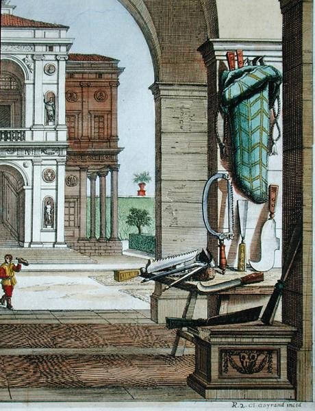 Kertészeti szerszámok Giovanni Battista Ferrari "Hesperidák" című művéből, metszette Cammillo Congio (1630 körül), megjelent 1646-ban (színes metszet). alkotó: Filippo (after) Gagliardi