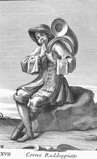 Corno Raddoppiato, XVII. lemez a Gabinetto Armonicából, 1722 alkotó: Filippo Bonanni