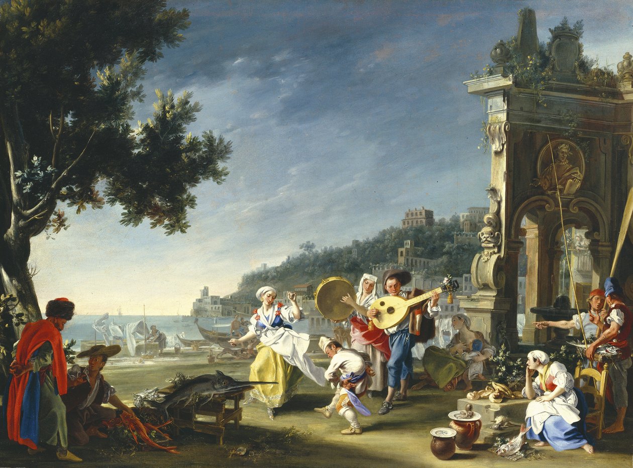 Tarantella Mergellinában, 1750 körül alkotó: Filippo Falciatore