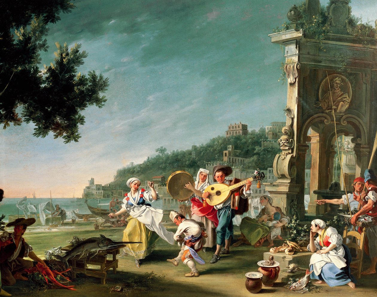 Tarantella Margellinában, 1750 körül, Filippo Falciatore (aktív 1737-1768), olaj, vászon, 76,2 x 102 cm. Olaszország alkotó: Filippo Falciatore