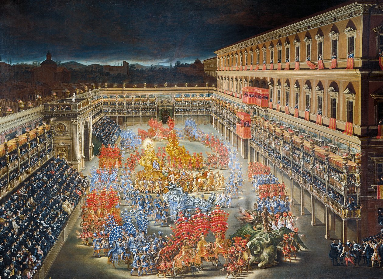 Ünnepek a Palazzo Barberiniben Krisztina svéd királynő 1656-os Rómába érkezésének tiszteletére, Filippo Lauri (1623-1694) és Filippo Gagliardi (1606-1659) festménye, Részlet alkotó: Filippo and Gagliardi Filippo Lauri