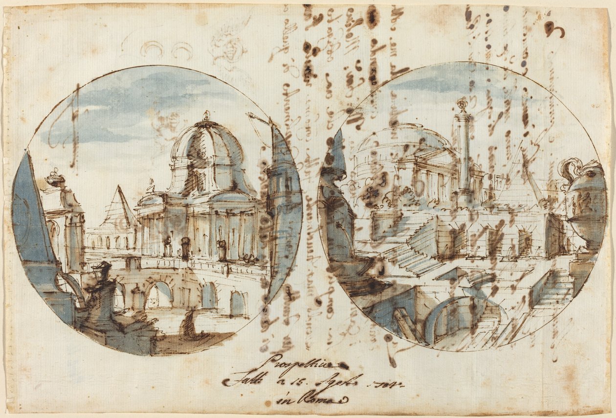 Építészeti fantáziák templomokkal és piramisokkal alkotó: Filippo Juvarra