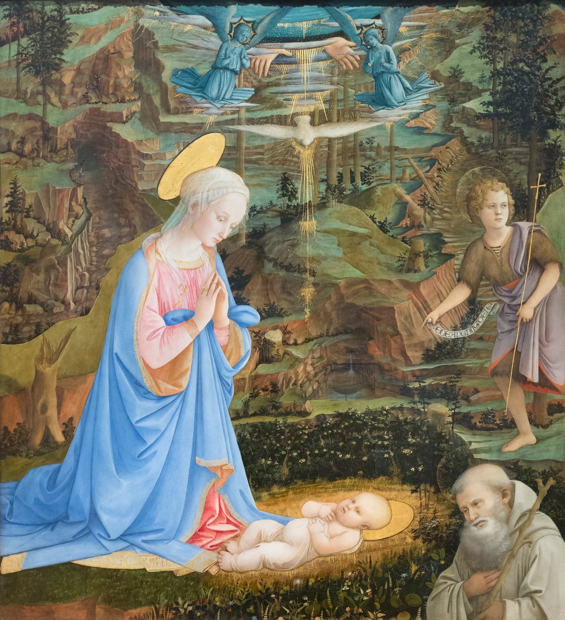 Gyermekimádás a fiatal Keresztelő Szent Jánossal, Szent Romualddal alkotó: Filippo Lippi