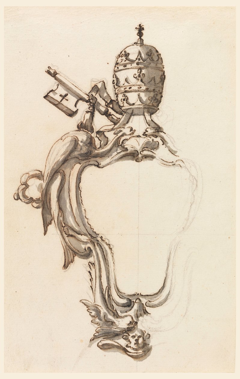 Rajz, Egy pápai címerpajzs, 1740-70 alkotó: Filippo Marchionni