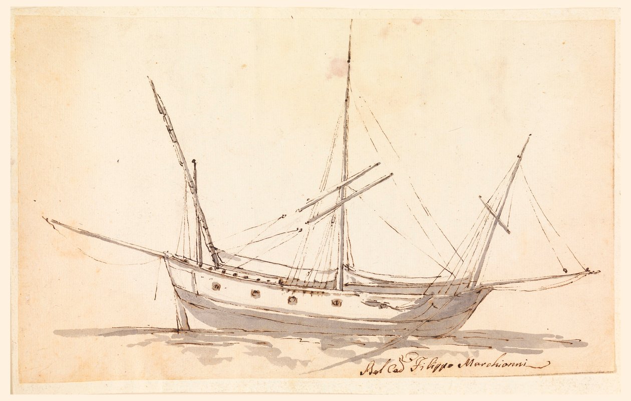 Rajz, Vitorlás hajó, 1780 körül alkotó: Filippo Marchionni