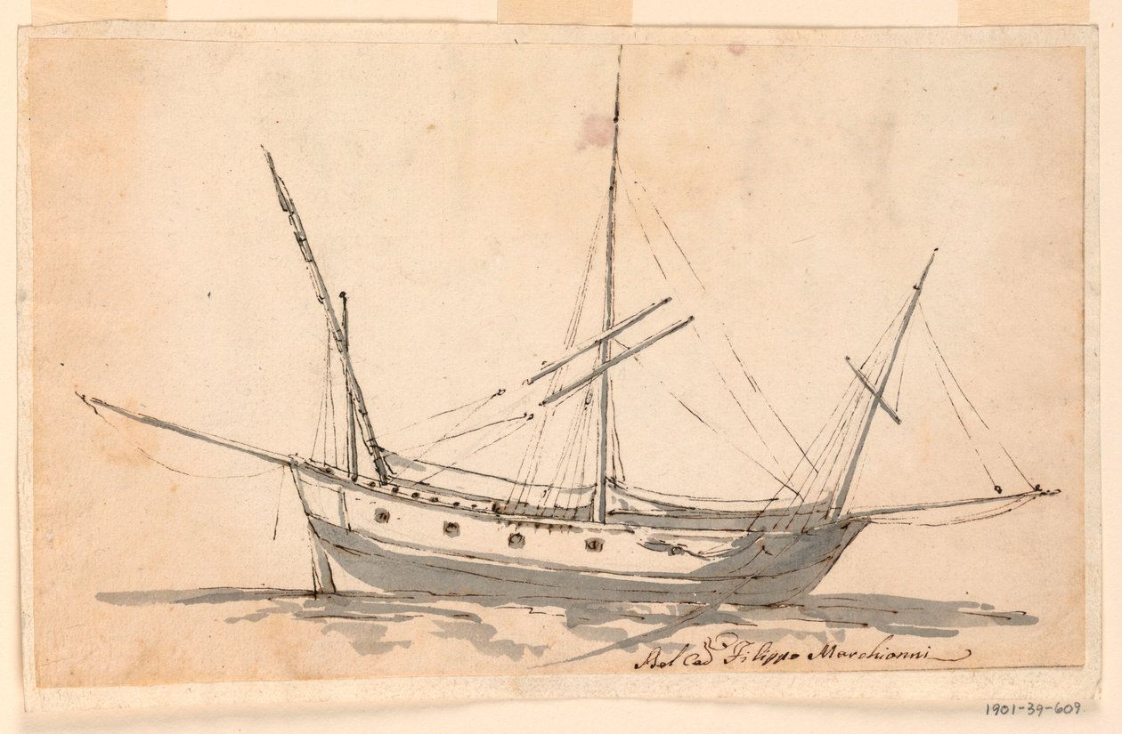 Rajz, Vitorlás hajó, 1780 körül alkotó: Filippo Marchionni
