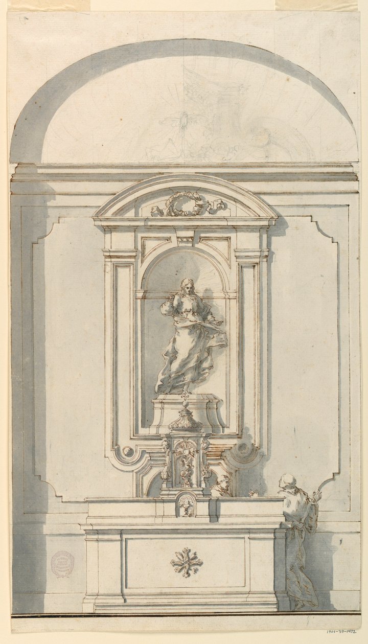 Rajz, oltár tabernákulummal és két pap beszélgetésben, 1750-75 alkotó: Filippo Marchionni