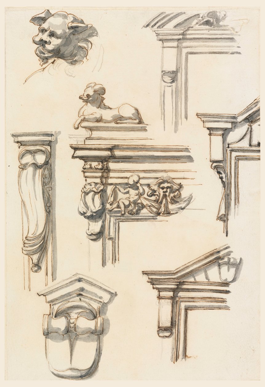Rajz, építészeti tanulmányok, 1750-75 alkotó: Filippo Marchionni