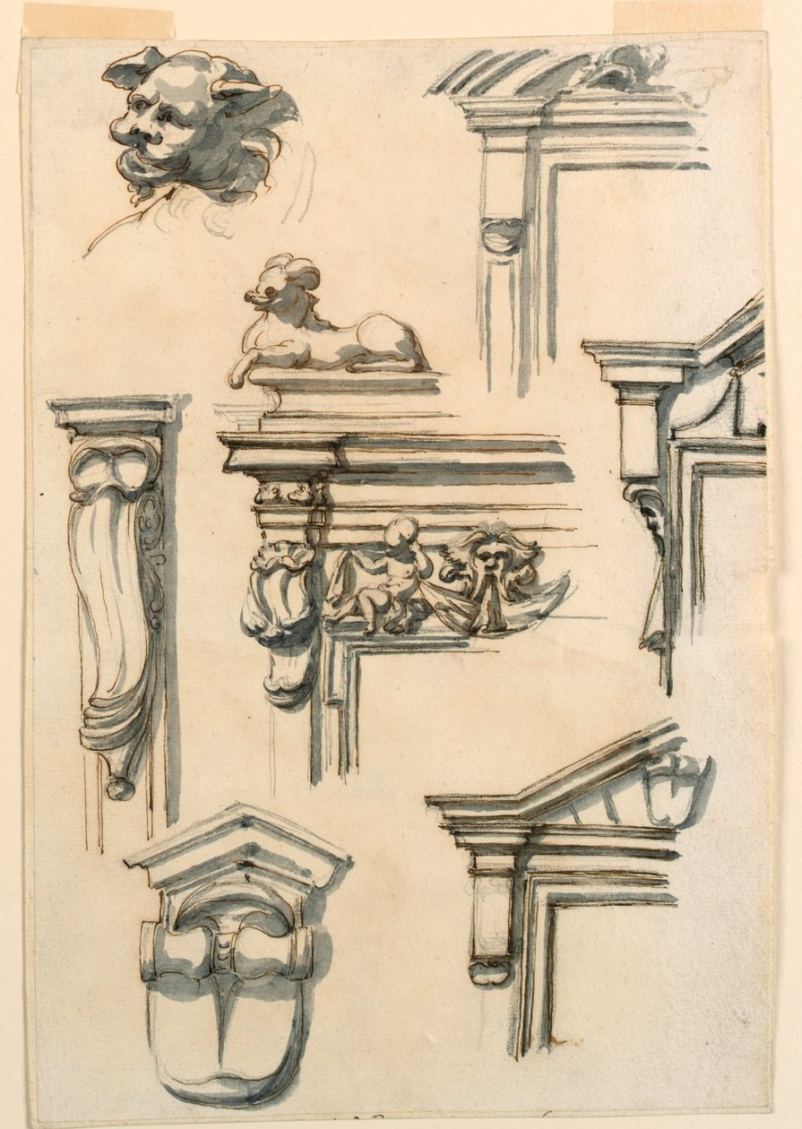 Rajz, építészeti tanulmányok, 1750-75 alkotó: Filippo Marchionni