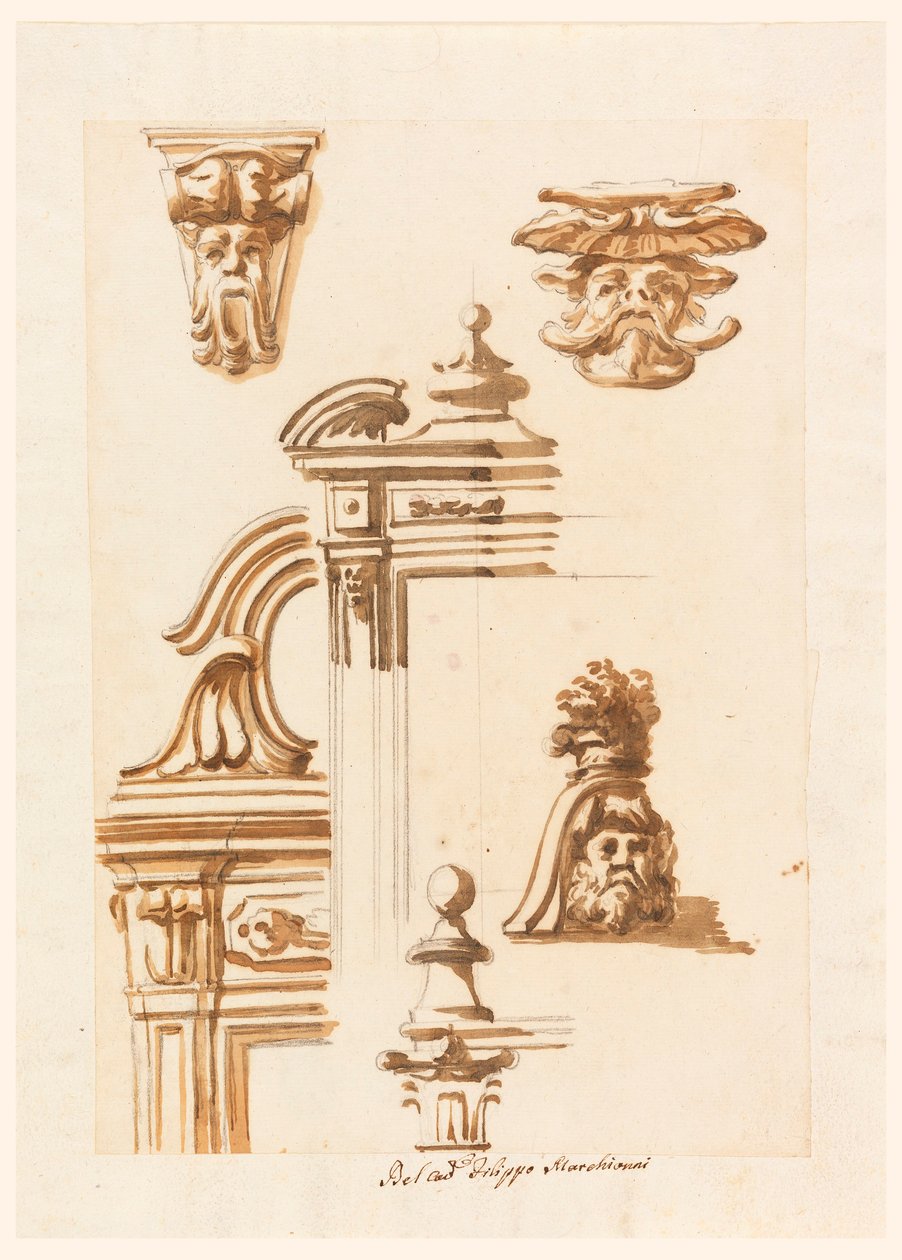 Rajz, építészeti tanulmányok, 1750-90 alkotó: Filippo Marchionni